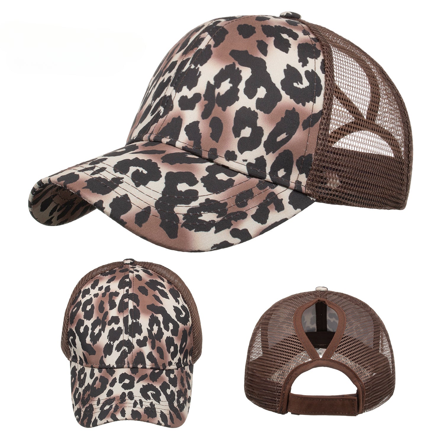 Wholesale Leopard Print Cross Ponytail Baseball Cap Hat ACC-HT-ZhongMei002