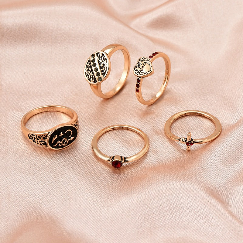 Wholesale Retro 5-piece Hip-hop Snake Cross Diamond Rings ACC-RS-GaoTu003
