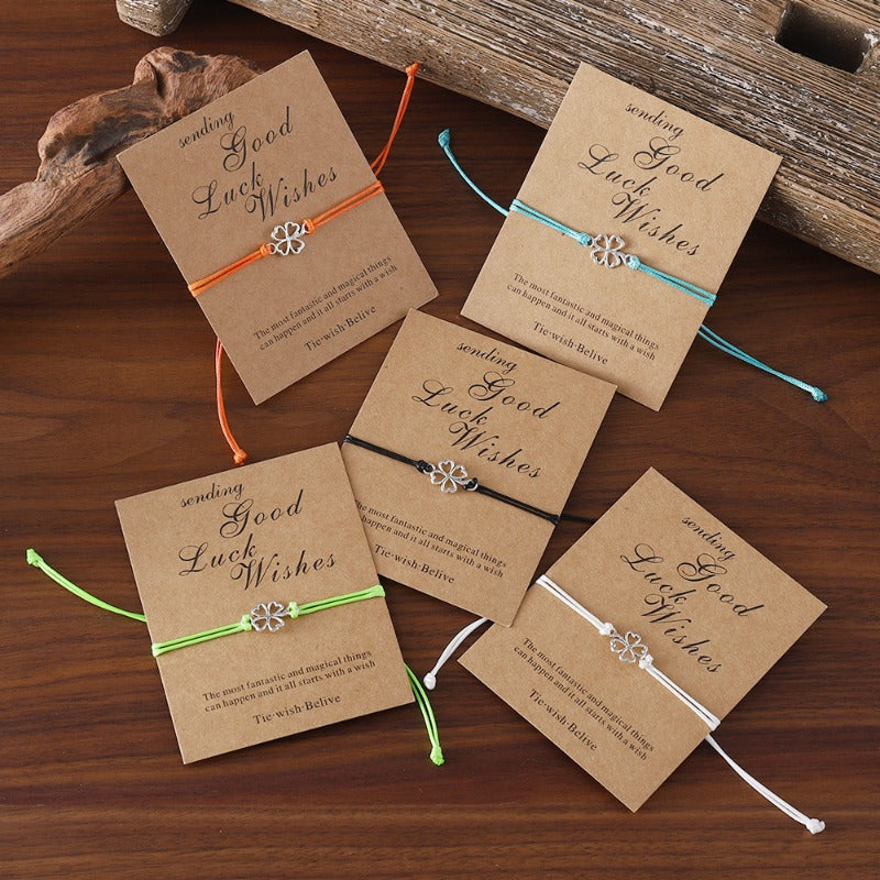 Wholesale Lucky Four Leaf Clover Card Braided Color Rope Adjustable Bracelet ACC-BT-zhiyu003