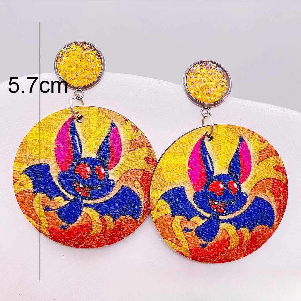 Wholesale Halloween Pumpkin Forest Skull Spider Web Wood Earrings ACC-ES-ChenY081