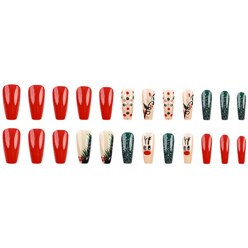 Wholesale 24 Pieces/box Christmas Cartoon Elk Nails Kits Nail Stickers ACC-NS-QXJ034
