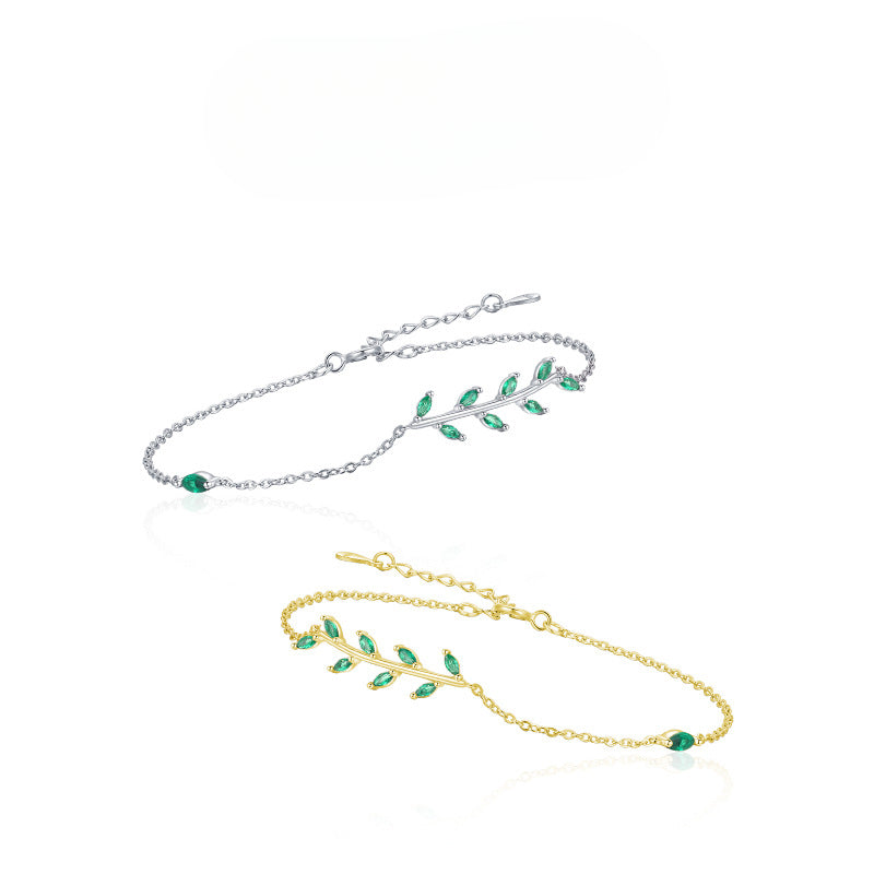 Wholesale S925 Silver Green Leaves and Branches Bracelet ACC-BT-MoDian001