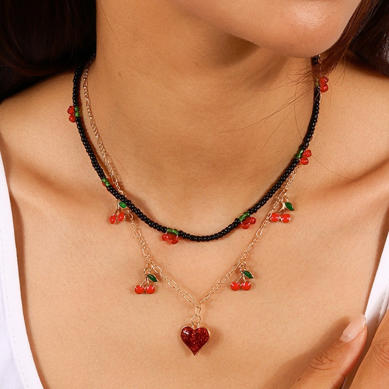 Wholesale Alloy Cute Cherry Love Heart Pendant Necklace Set ACC-NE-YueSen028