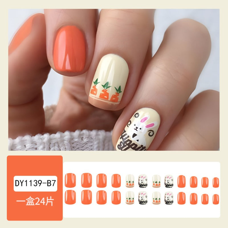 Wholesale 24 Pieces/box Easter Carrot Cartoon Bunny Nails Kits Nail Stickers ACC-NS-QXJ001
