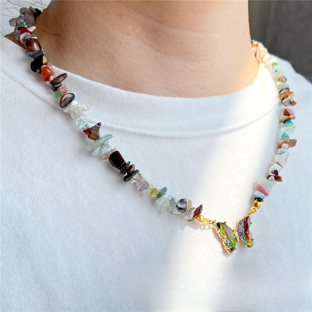 Wholesale Natural Color Stone Handmade Crystal Butterfly Pendant Necklaces ACC-NE-GEB001