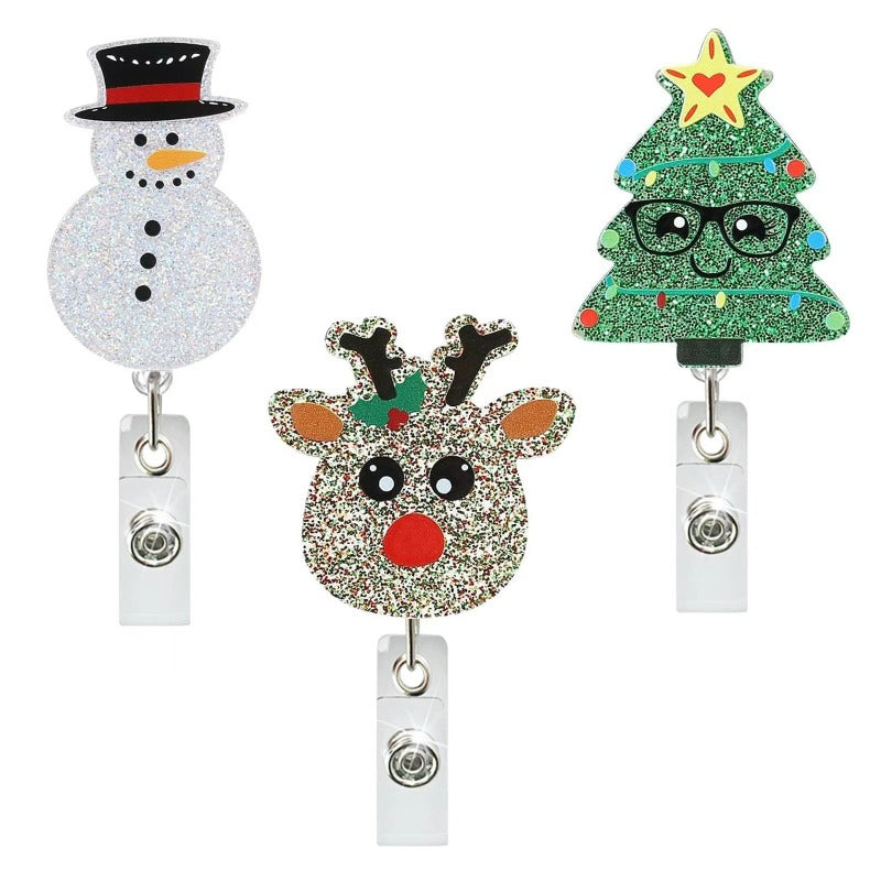 Wholesale Christmas Tree Holiday Glitter Badge Clip Retractable Fun Keychain ACC-KC-LingYu017