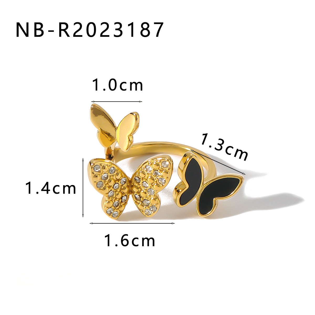 Wholesale Butterfly Inlaid Diamond Oil Drop Butterfly Open Adjustable Stainless Steel Rings ACC-RS-Xiny008