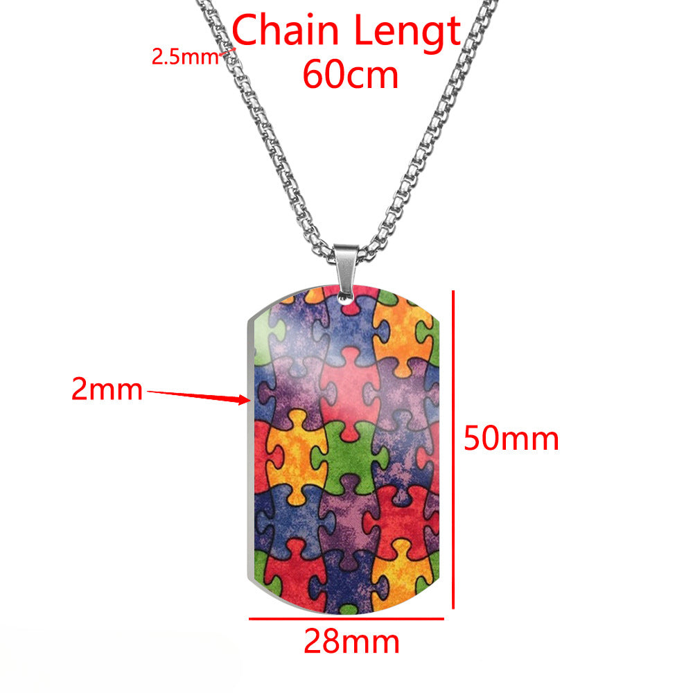 Wholesale Autism Puzzle Color Printed Pendant Stainless Steel Necklace ACC-NE-HuanYu001