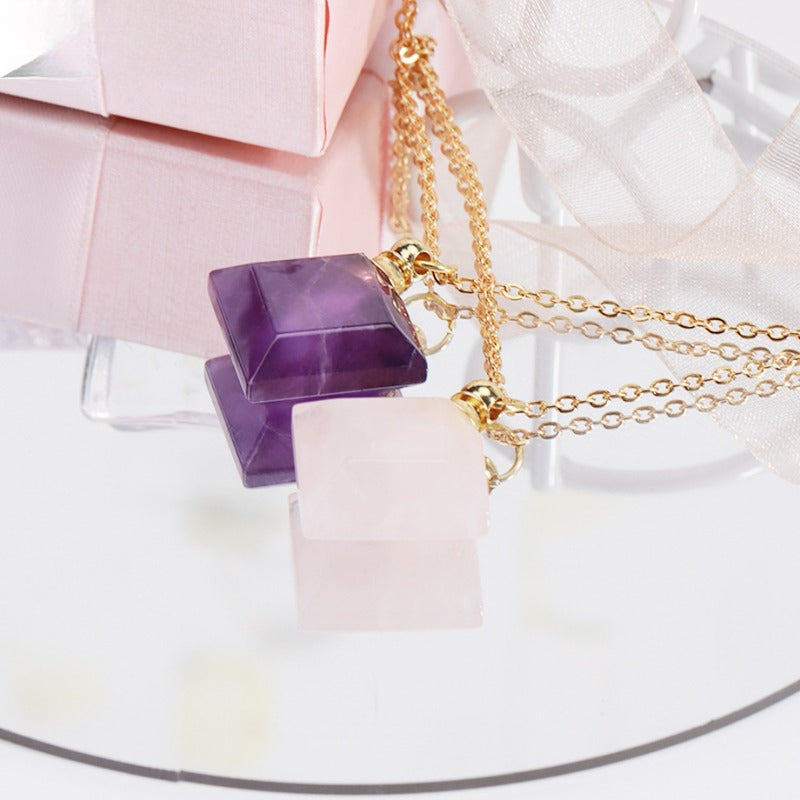 Wholesale Natural Stone Crystal Perfume Diffuser Small Pendant Necklace ACC-NE-HuaiShe004