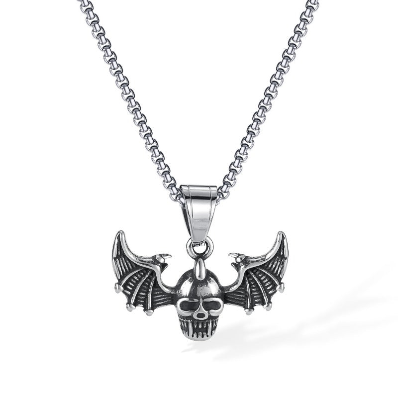Wholesale Men's Stainless Steel Bat Wings Punk Style Skull Necklace ACC-NE-OPK004
