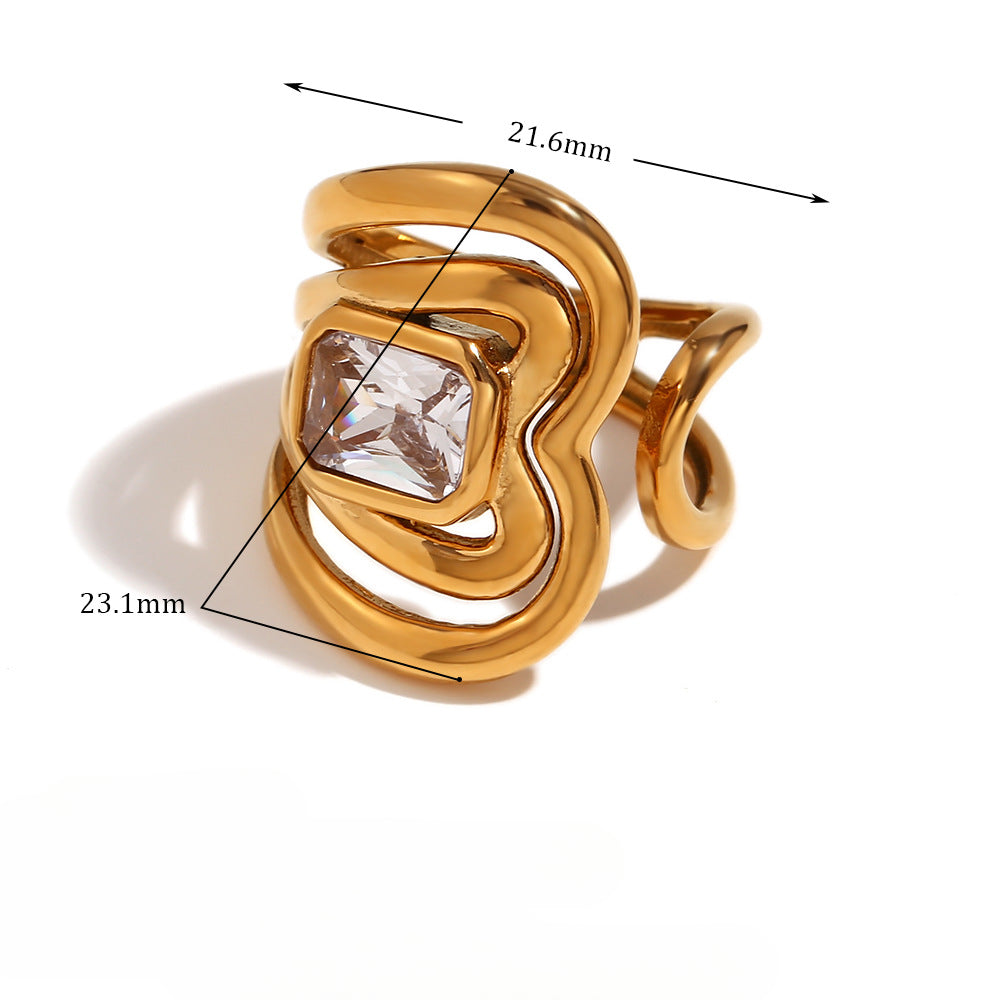 Wholesale Stainless Steel Rings 18K Gold Plated Rings Micro Inlaid Zircon Open Ring ACC-RS-MengJia007