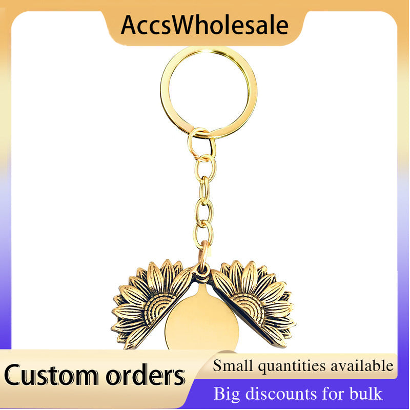 Custom Keychains with Laser Engraved Text or Logo - Sunflower Metal Keychain