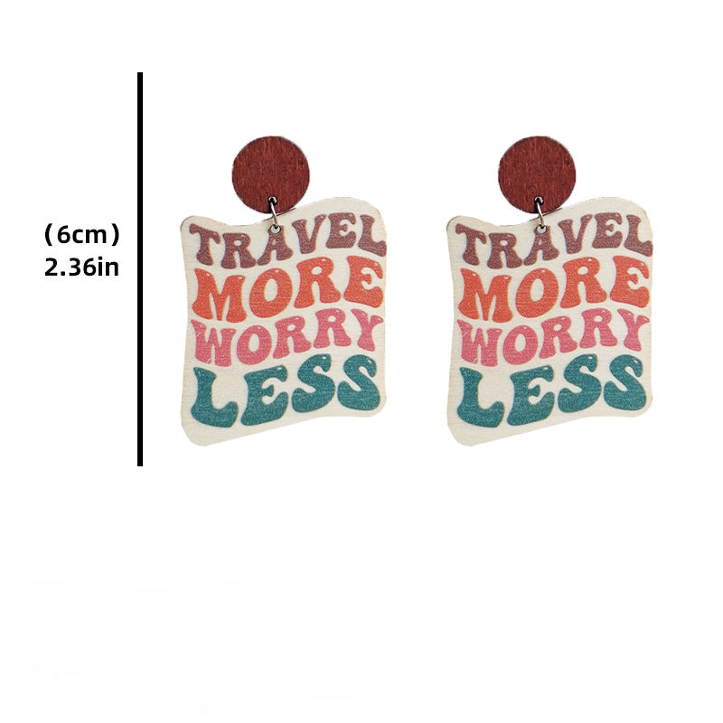 Wholesale 2 Pairs/pack Travel Optimistic Positive Spirit Wooden Earrings ACC-ES-HY011