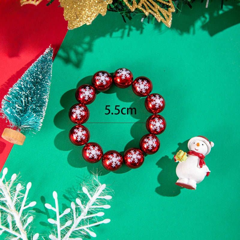 Wholesale Snowman Printed Resin Round Bead Elastic Christmas Bracelet ACC-BT-YongGe006