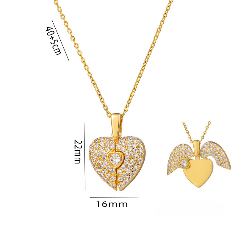 Wholesale Titanium Steel Necklace Love Necklace Heart Shaped Wings Pendant ACC-NE-Kouz004