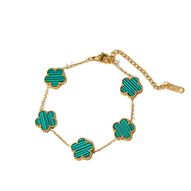 Wholesale Five-leaf Flower Five-flower Double-sided Petal Titanium Steel Bracelet ACC-BT-QiYun003