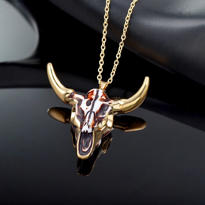 Wholesale Vintage Gold Bull Head Big Pendant Sweater Chain Necklace ACC-NE-MiYi001