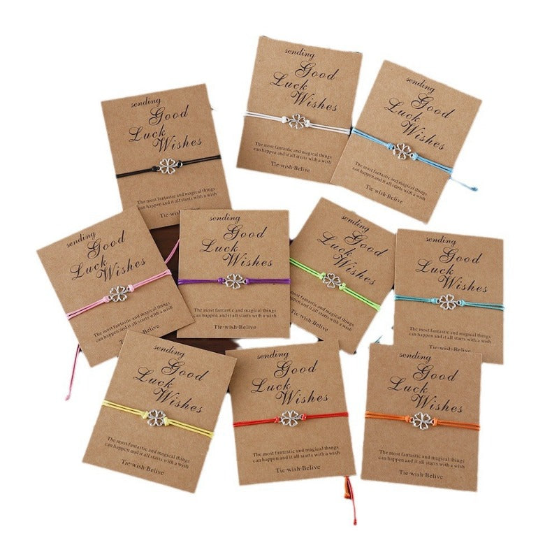 Wholesale Lucky Four Leaf Clover Card Braided Color Rope Adjustable Bracelet ACC-BT-zhiyu003