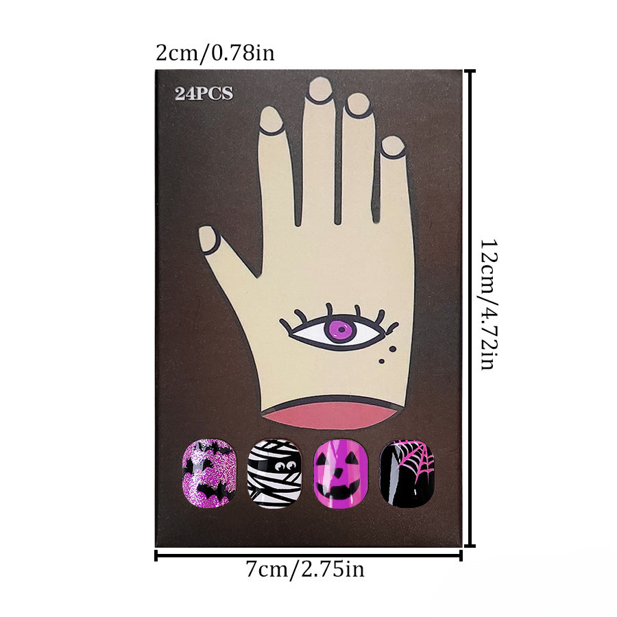 Wholesale 24 Pieces/box Halloween Ghost Face Bat Press-on Nails Kits Nail Stickers ACC-NS-GuaiXL066