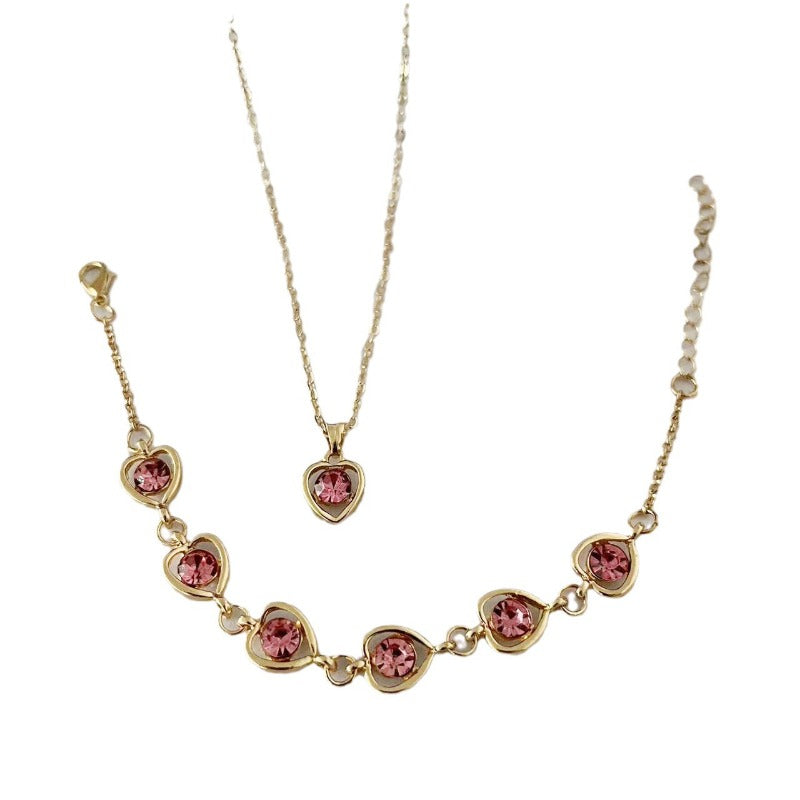 Wholesale Hollow Heart Color Diamond Earrings Necklaces Jewelry Set ACC-NE-AnHe008