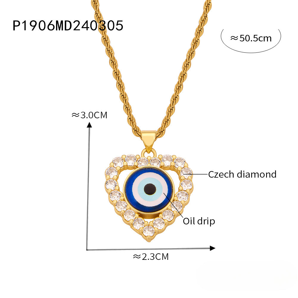 Wholesale Vintage Evil Eye Titanium Steel Gold Plated Diamond Hollow Pendant Necklace ACC-NE-MiLi006