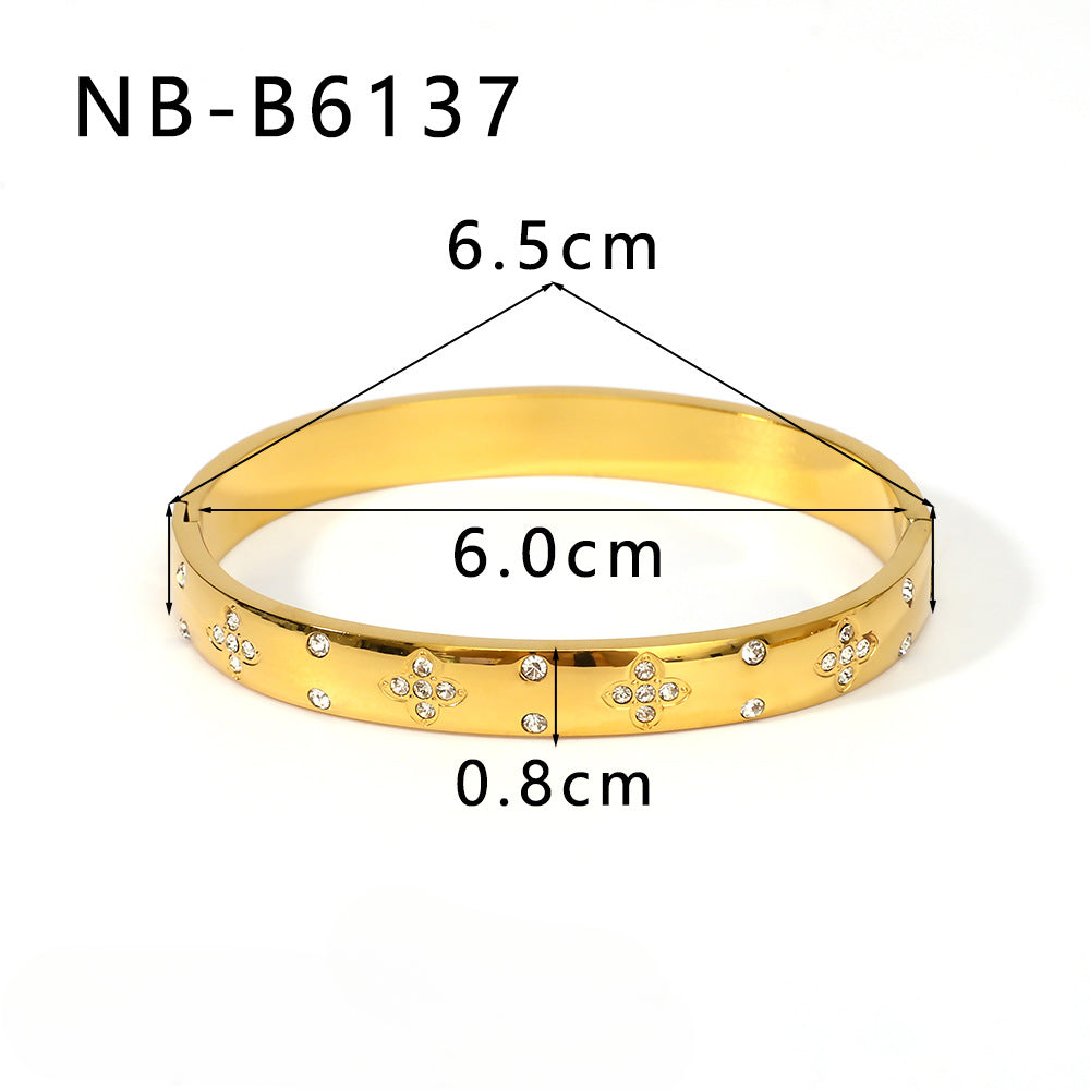 Wholesale Stainless Steel Inlaid Zircon Colorful Leaf Snowflake Love Geometric Bracelet ACC-BT-XinY027