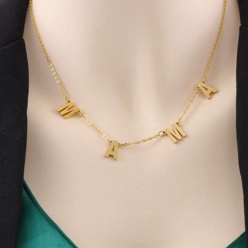 Wholesale Titanium Steel Jewelry Letter Pendant LOVE Mother's Day Necklace ACC-NE-FeiLing006