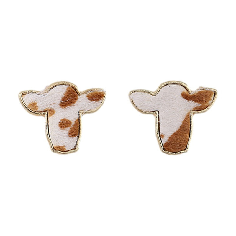 Wholesale Western Style Leopard Print Horse Fur Bull Head Earrings ACC-ES-ChuLian107
