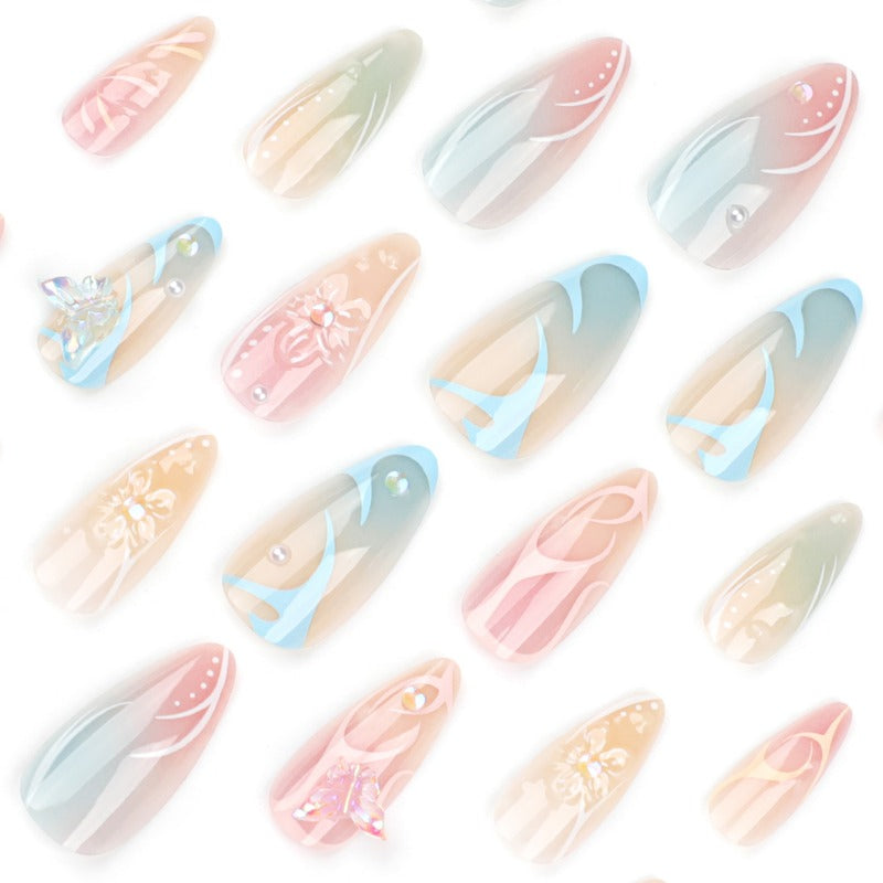 Wholesale 24 Pieces/box Short Butterfly Press-on Nails Kits Nail Stickers  ACC-NS-LeFan111