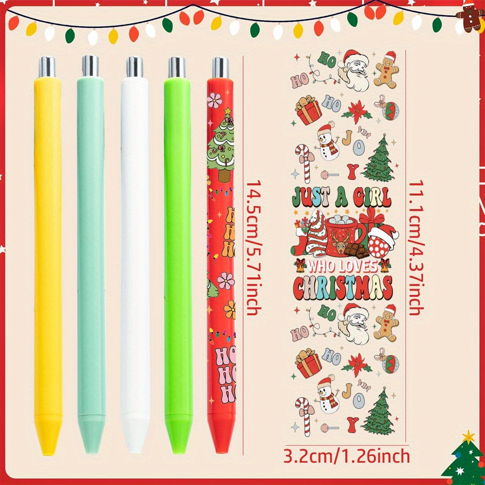 Wholesale 20pcs/40pcs Christmas UV DTF Pen Wraps & Pen Sets, Christmas Sticker Ballpoint Pens Santa Snowman Tree Xmas Writing Pens for Christmas Party Gift Office School Supplies