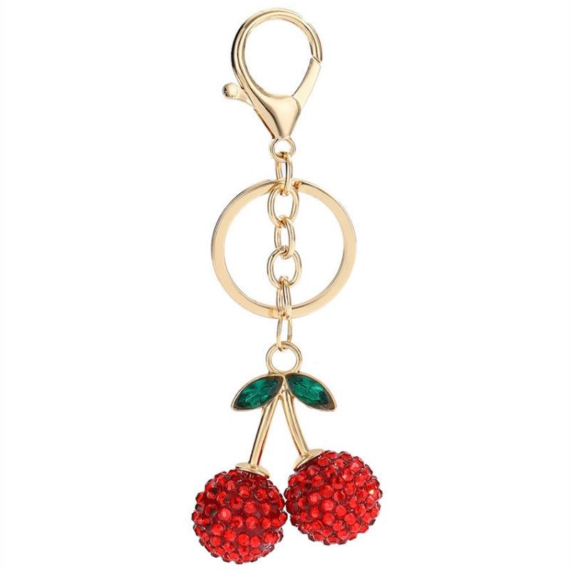 Wholesale Cute Simulation Fruit Alloy Rhinestone Cherry Keychain ACC-KC-RongRui032