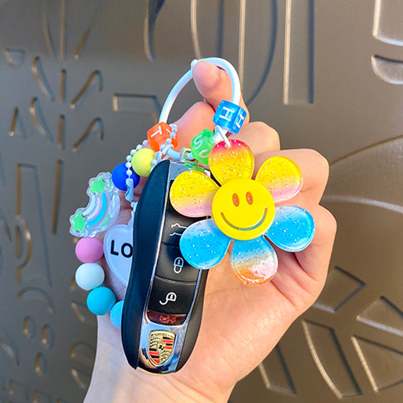 Wholesale Colorful Smiley Face Sunflower Beaded Chain Acrylic Keychain Creative Keychain ACC-KC-BenXin001