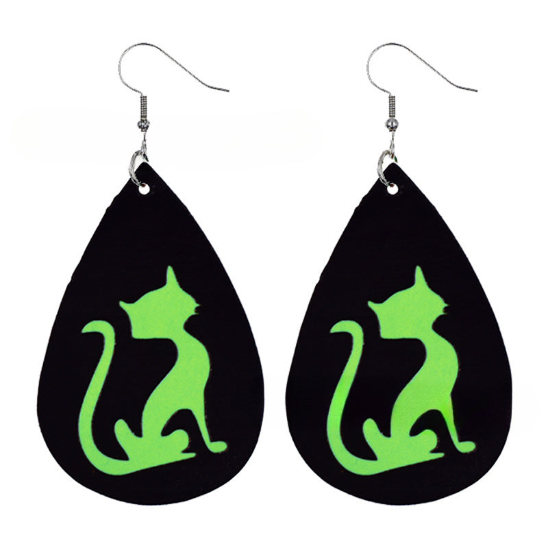 Wholesale Halloween Pumpkin Skull Fluorescent Green Luminous Leather Earrings ACC-ES-ChenY039