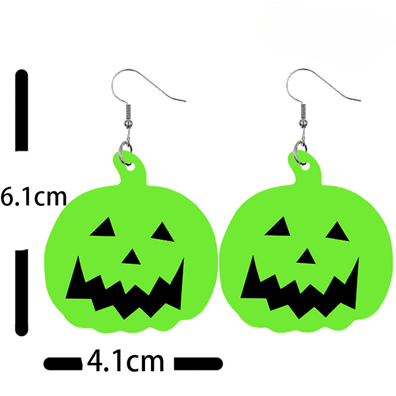 Wholesale Halloween Pumpkin Skull Fluorescent Green Luminous Leather Earrings ACC-ES-ChenY039