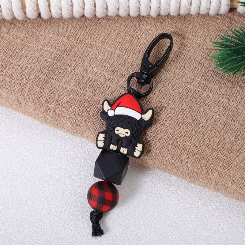 Wholesale Christmas Black Yak Red and Black Plaid Beaded Keychain ACC-KC-JiuYa017