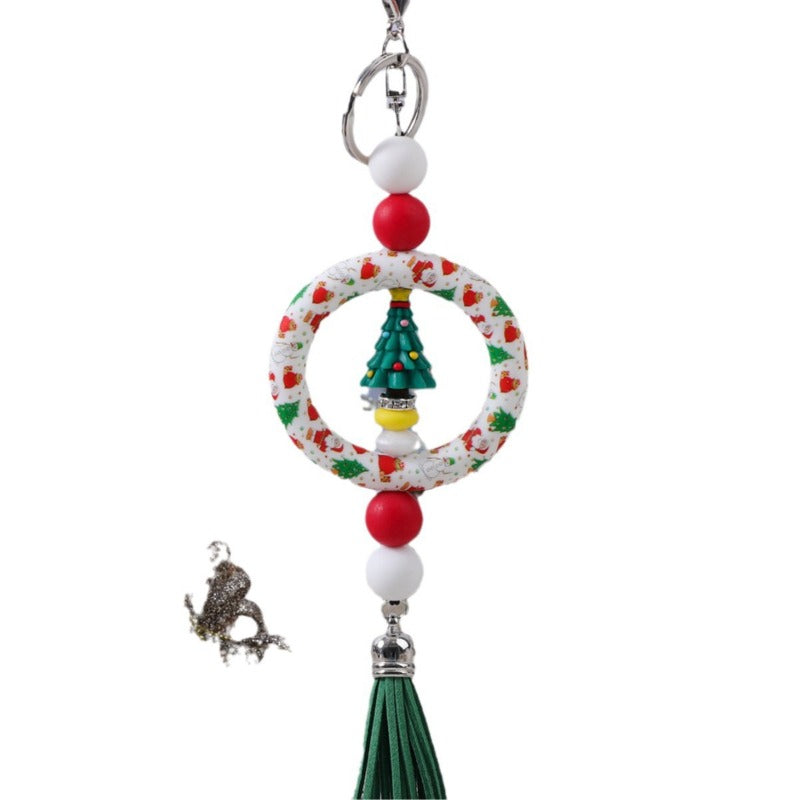 Wholesale Christmas Decoration DIY Beaded Round Silicone Keychain ACC-KC-JiuYa013