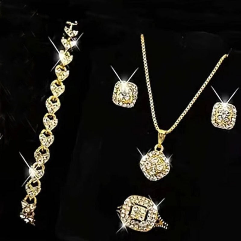 Wholesale Engagement Ring Earrings Rings Earrings Necklace Bracelet Four Piece Set ACC-NE-AnHe007