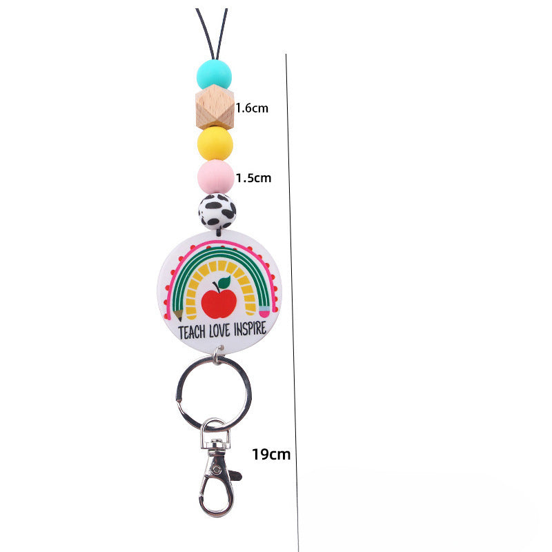 Wholesale Teacher Rainbow Necklace Pendant Cartoon Silicone Beaded Keychain Teacher's Day ACC-KC-GuangTian042