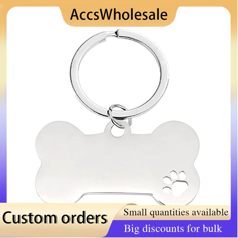 Custom Keychains with Laser Engraved Text or Logo - Pet Bone Metal Keychains
