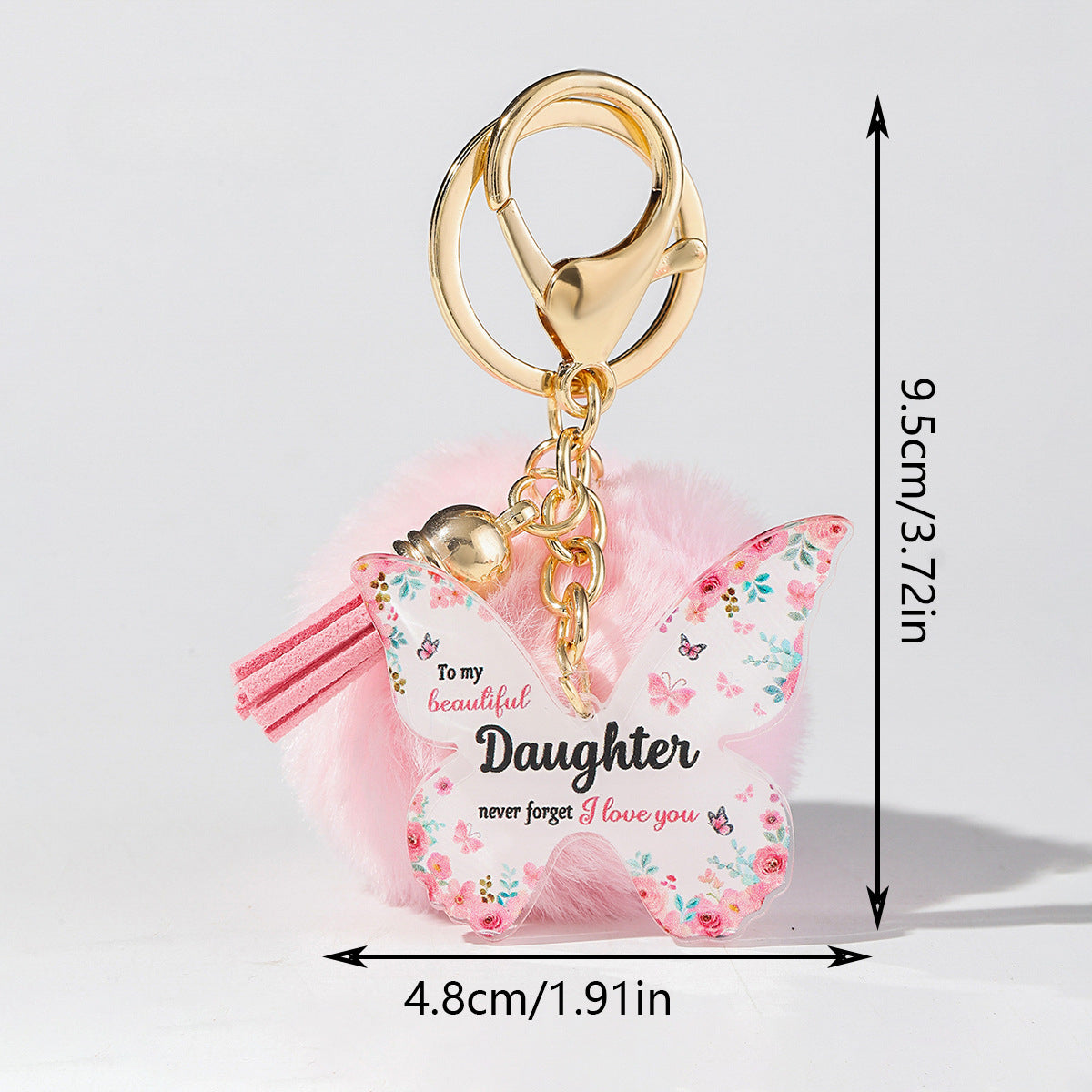 Wholesale Butterfly MOM Grandma Fur Ball Mother's Day Gift Acrylic Keychain Pom Pom ACC-KC-HuiWen013