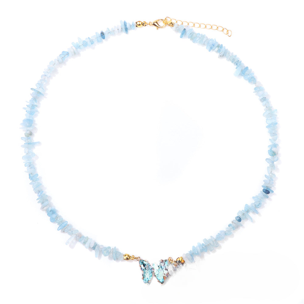 Wholesale Natural Color Stone Handmade Crystal Butterfly Pendant Necklaces ACC-NE-GEB001