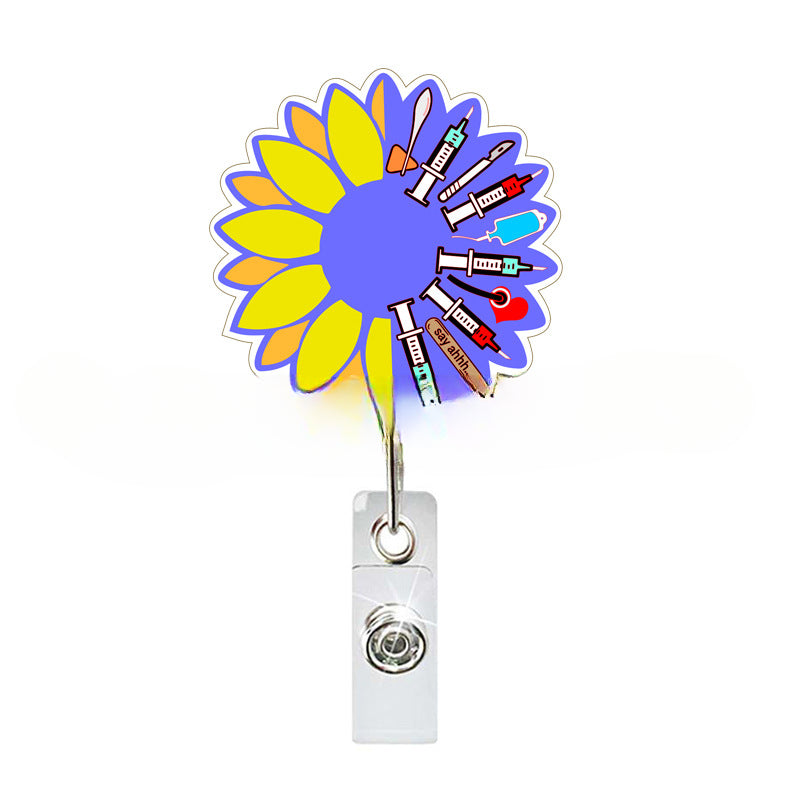 Wholesale Sunflower Gift Acrylic Nurse Retractable Badge Keychains Badge Reels ACC-KC-ShangShan001