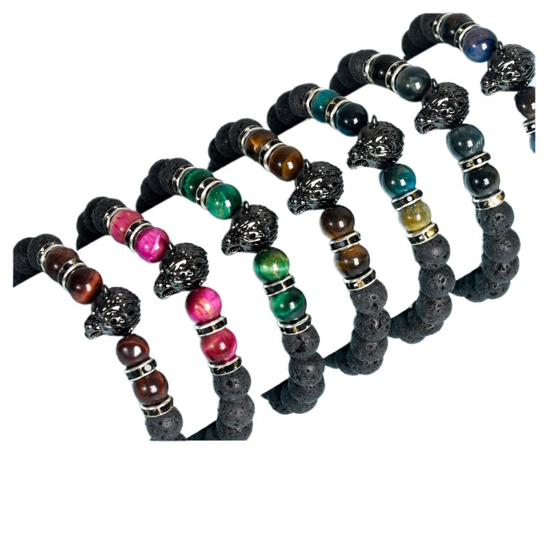 Wholesale Volcanic Stone Wolf Head Crystal Men's Bracelet ACC-BT-ZhiSF001