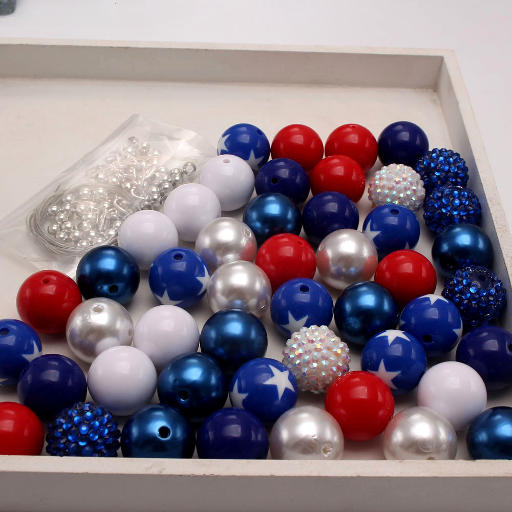Wholesale 50pcs/pack American National Day Hue 20MM Acrylic Beads Mixed Color Mixed Style Bubblegum Beads