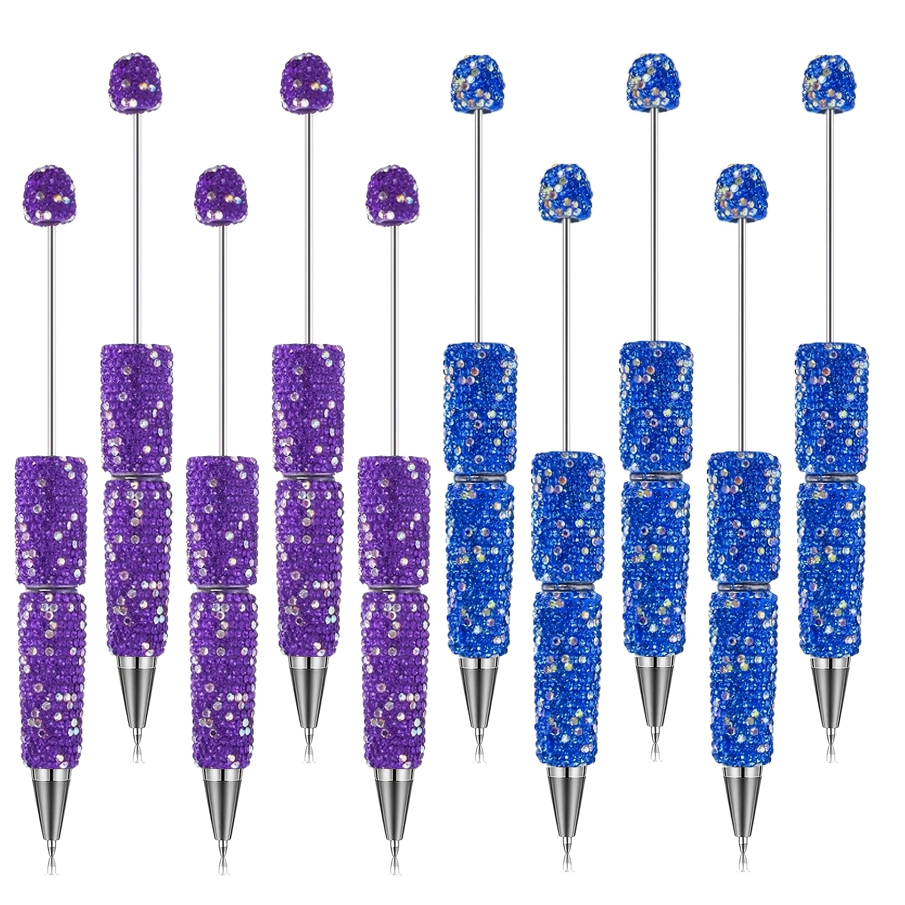 10pcs Glitter Beadable Pen Full Rhinestone Beadable Pen Shiny Fancy Pens for Beads Cute Journalling DIY Beaded Pen for Women Fun Bling Ballpoint Pens Back to School DIY Trendy Stuff