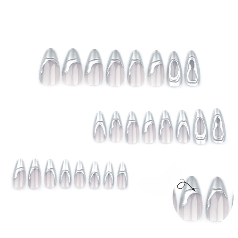 Wholesale 24 Pieces/box Shiny Silver Press-on Nails Kits Nail Stickers ACC-NS-LeFan124