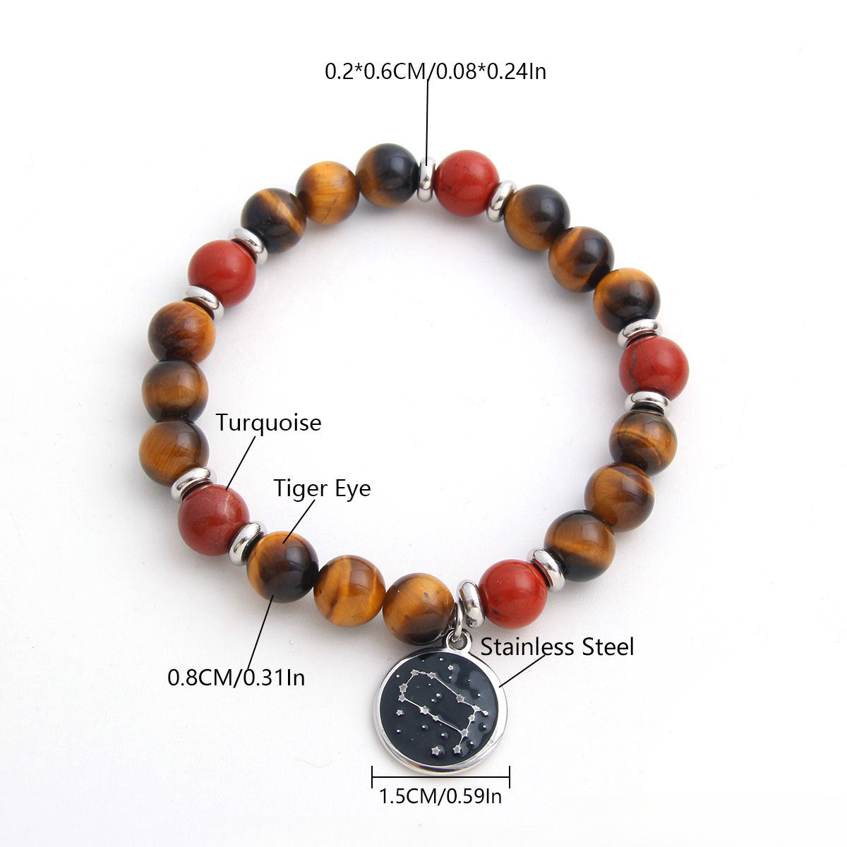 Wholesale 12 Zodiac Round Stainless Steel Bracelets Pendant Natural Stone Beaded Bracelets ACC-BT-HongMing004