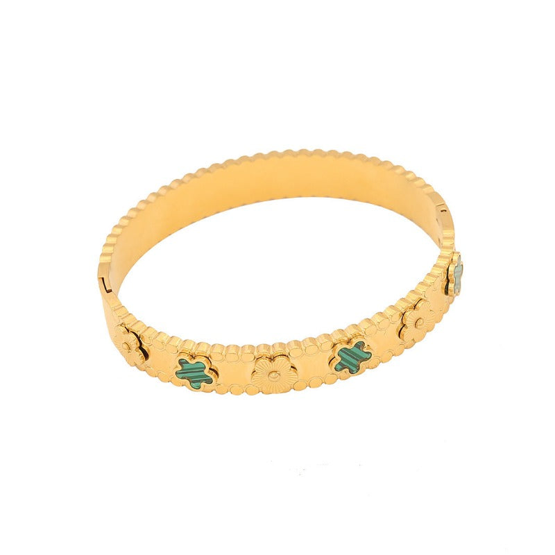 Wholesale Titanium Steel Inlaid Colorful Mother-of-Pearl 18K Gold Bracelet ACC-BT-Liyan002