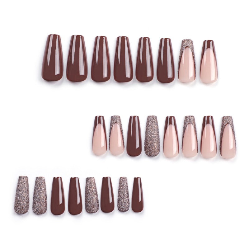 Wholesale 24 Pieces/box Brown Nails Kits Nail Stickers ACC-NS-LeFan214