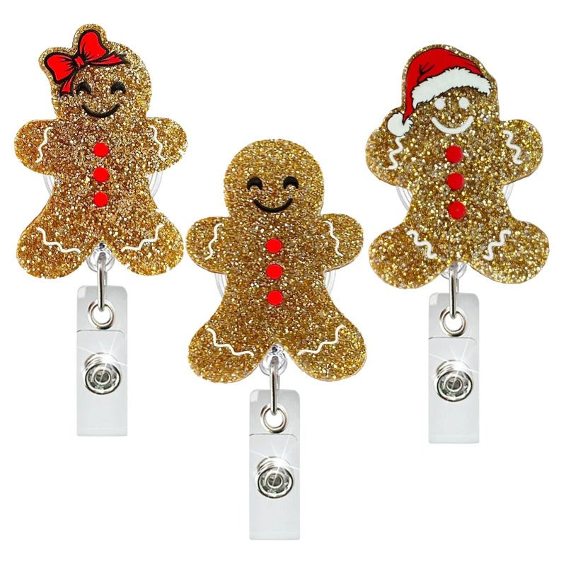 Wholesale Christmas Tree Holiday Glitter Badge Clip Retractable Keychain ACC-KC-LingYu014